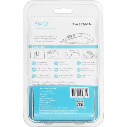 Мышь A4Tech Fstyler FM12 белый оптическая 1200dpi USB 3but (FM12 WHITE)