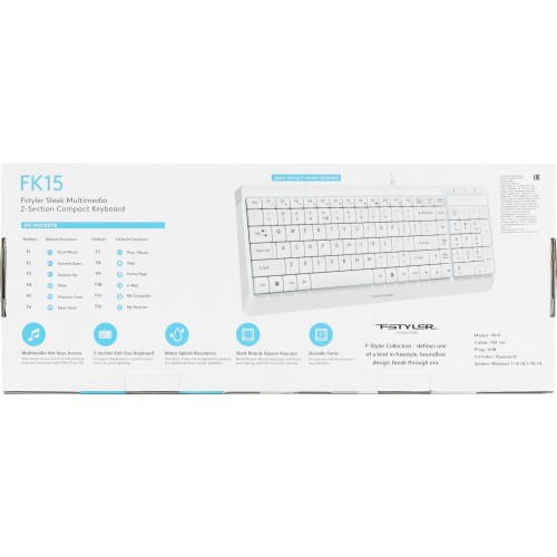 Клавиатура A4Tech FK15 белый USB (FK15 WHITE) кабель 1.5м