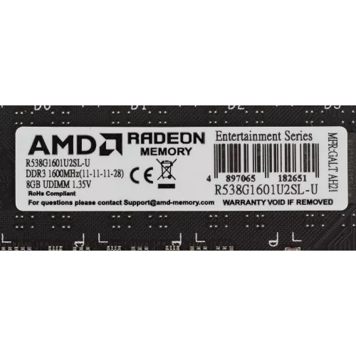 Память DDR3L 8Gb 1600MHz AMD R538G1601U2SL-U RTL PC3-12800 CL11 DIMM 240-pin 1.35В Ret