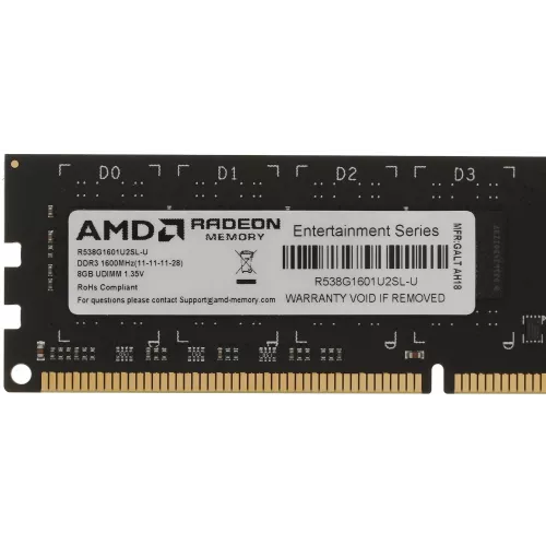 Память DDR3L 8Gb 1600MHz AMD R538G1601U2SL-U RTL PC3-12800 CL11 DIMM 240-pin 1.35В Ret