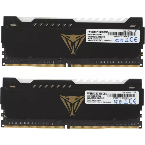 Память DDR4 2x16Gb 3200MHz Patriot PVSR432G320C8K Viper Steel RGB RTL Gaming PC4-25600 CL18 DIMM 288-pin 1.35В dual rank с радиатором Ret