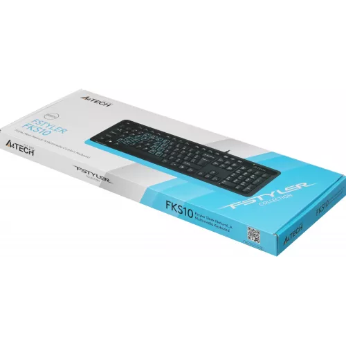 Клавиатура A4Tech FKS10 черный/синий USB (подставка для запястий) (FKS10 BLUE) кабель 1.5м