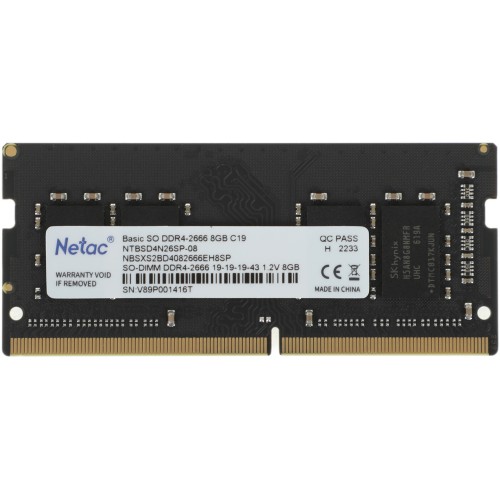 Память DDR4 8Gb 2666MHz Netac NTBSD4N26SP-08 Basic RTL PC4-21300 CL19 SO-DIMM 260-pin 1.2В single rank Ret