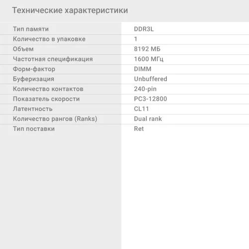 Память DDR3 8GB 1600MHz Digma DGMAD31600008D RTL PC3-12800 CL11 DIMM 240-pin 1.35В dual rank Ret