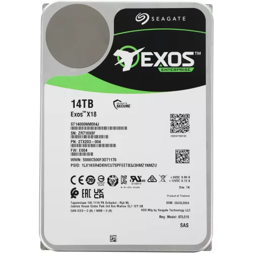 Жесткий диск Seagate SAS 3.0 14TB ST14000NM004J Server Exos X18 4KN (7200rpm) 256Mb 3.5"