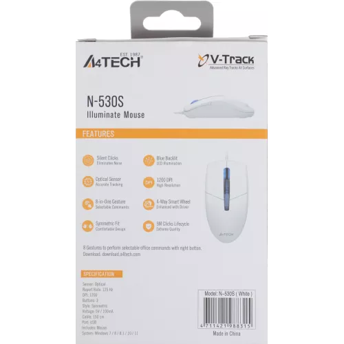 Мышь A4Tech N-530S белый оптическая 1200dpi USB 2but