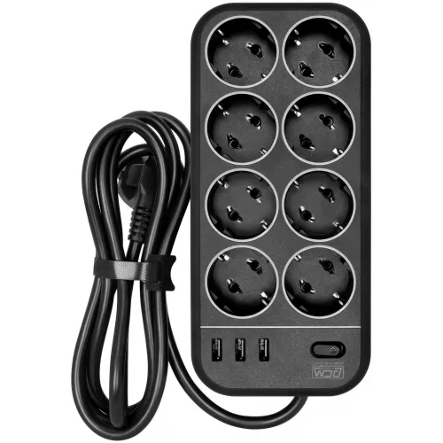 Сетевой фильтр Powercom SP-08 USB03AB 1.8м 1.8м (8 розеток) черный (коробка)