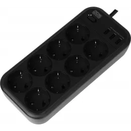 Сетевой фильтр Powercom SP-08 USB03AB 1.8м 1.8м (8 розеток) черный (коробка)