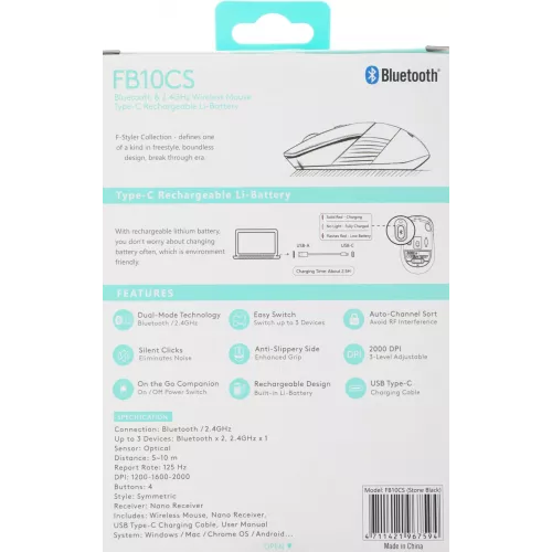 Мышь A4Tech Fstyler FB10CS черный оптическая 2000dpi silent беспров. BT/Radio USB 4but (FB10CS USB STONE BLACK)