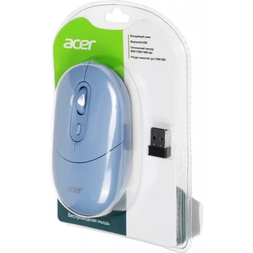 Мышь Acer OMR301 синий оптическая 1600dpi беспров. BT/Radio USB 4but (ZL.MCECC.01S)