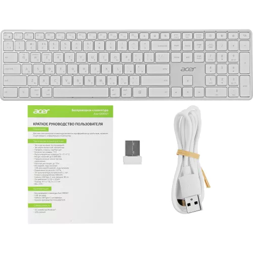 Клавиатура Acer OKR301 белый/серебристый USB беспроводная BT/Radio slim Multimedia (ZL.KBDEE.015)
