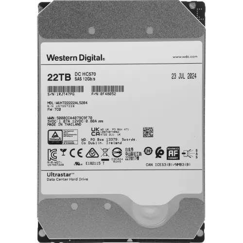 Жесткий диск WD SAS 3.0 22TB 0F48052 WUH722222AL5204 Server Ultrastar DC HC570 512E (7200rpm) 512Mb 3.5"