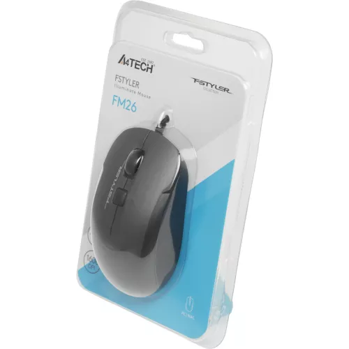 Мышь A4Tech Fstyler FM26 серый/черный оптическая 1600dpi USB для ноутбука 4but (FM26 USB (SMOKY GREY))