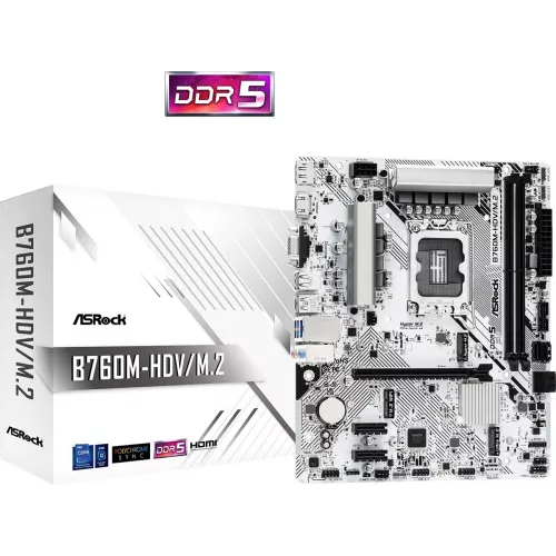 Материнская плата Asrock B760M-HDV/M.2 Soc-1700 Intel B760 2xDDR5 mATX AC`97 8ch(7.1) 2.5Gg RAID+VGA+HDMI+DP