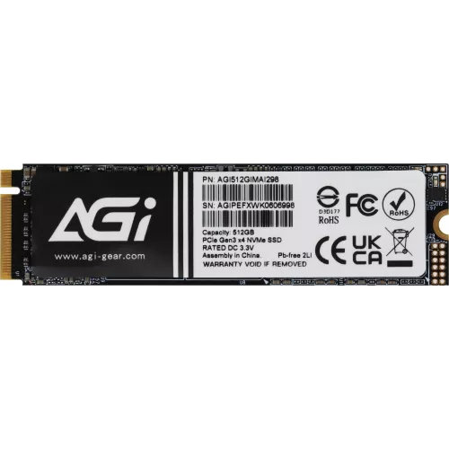 Накопитель SSD AGi PCIe 3.0 x4 512GB AGI512GIMAI298-BK AGI512GIMAI298 AI298 M.2 2280 OEM