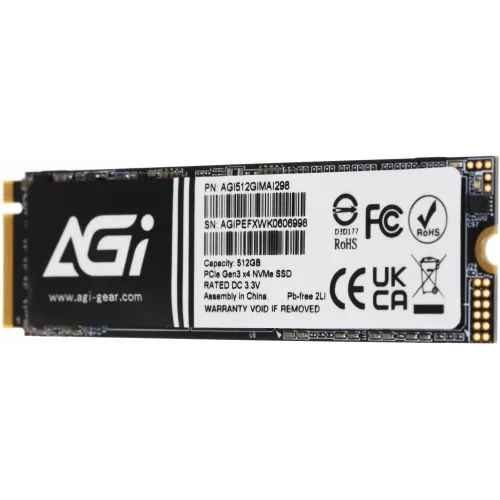 Накопитель SSD AGi PCIe 3.0 x4 512GB AGI512GIMAI298-BK AGI512GIMAI298 AI298 M.2 2280 OEM