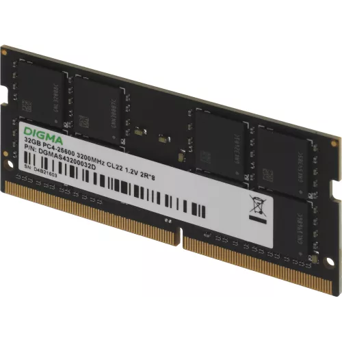 Память DDR4 32GB 3200MHz Digma DGMAS43200032D RTL PC4-25600 CL22 SO-DIMM 260-pin 1.2В dual rank Ret