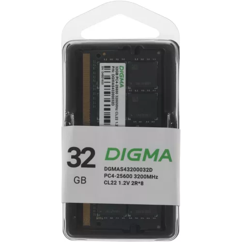 Память DDR4 32GB 3200MHz Digma DGMAS43200032D RTL PC4-25600 CL22 SO-DIMM 260-pin 1.2В dual rank Ret