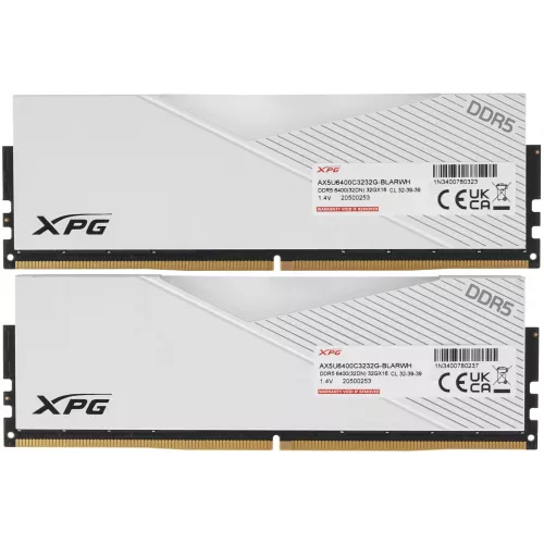 Память DDR5 2x32GB 6400MHz A-Data AX5U6400C3232G-DCLARWH XPG Lancer RGB RTL Gaming PC5-51200 CL32 DIMM 288-pin 1.4В kit dual rank с радиатором Ret