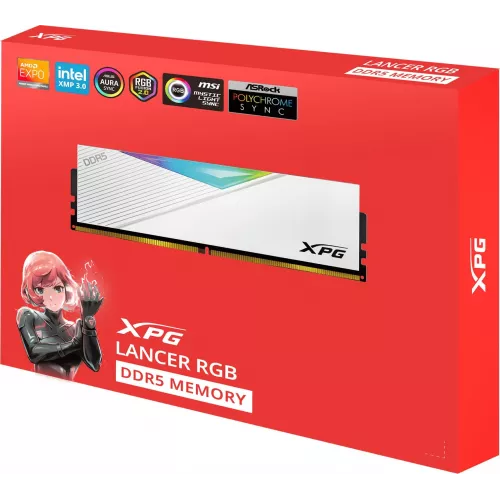 Память DDR5 2x32GB 6400MHz A-Data AX5U6400C3232G-DCLARWH XPG Lancer RGB RTL Gaming PC5-51200 CL32 DIMM 288-pin 1.4В kit dual rank с радиатором Ret