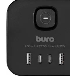 Сетевой удлинитель Buro BU-PC3.1UС-B 1.5м (3 розетки) черный (коробка)