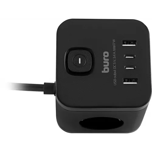 Сетевой удлинитель Buro BU-PC3.1UС-B 1.5м (3 розетки) черный (коробка)