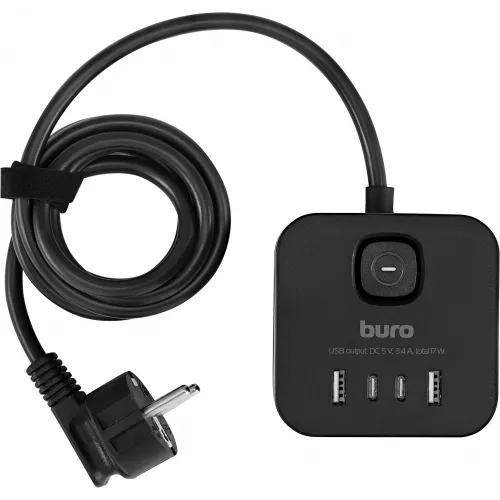 Сетевой удлинитель Buro BU-PC3.1UС-B 1.5м (3 розетки) черный (коробка)