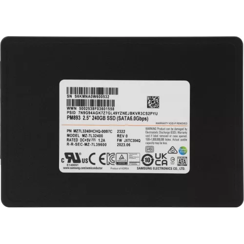 Накопитель SSD Samsung SATA-III 240GB MZ7L3240HCHQ-00B7C PM893 2.5" 1 DWPD OEM
