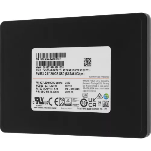 Накопитель SSD Samsung SATA-III 240GB MZ7L3240HCHQ-00B7C PM893 2.5" 1 DWPD OEM