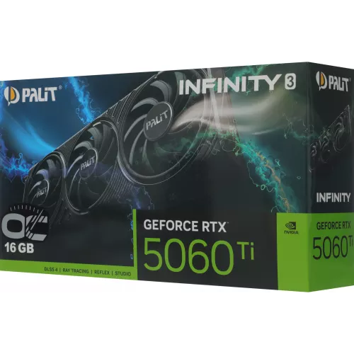 Видеокарта Palit PCI-E 5.0 PA-RTX5060Ti INFINITY 3 OC NVIDIA GeForce RTX 5060TI 16Gb 128bit GDDR7 2407/28000 HDMIx1 DPx3 HDCP Ret