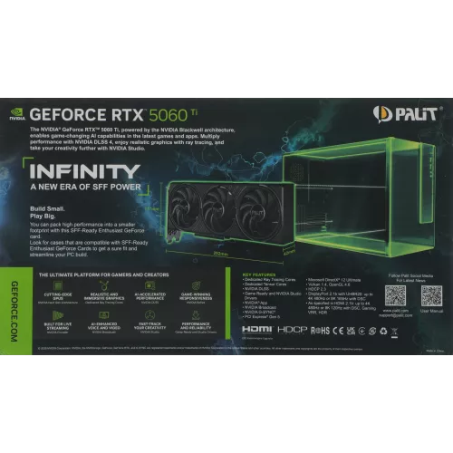 Видеокарта Palit PCI-E 5.0 PA-RTX5060Ti INFINITY 3 OC NVIDIA GeForce RTX 5060TI 16Gb 128bit GDDR7 2407/28000 HDMIx1 DPx3 HDCP Ret