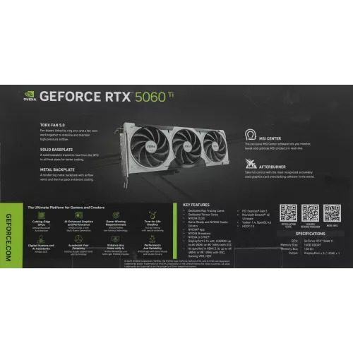 Видеокарта MSI PCI-E 5.0 RTX 5060 TI 16G VENTUS 3X OC NVIDIA GeForce RTX 5060TI 16Gb 128bit GDDR7 2602/28000 HDMIx1 DPx3 HDCP Ret