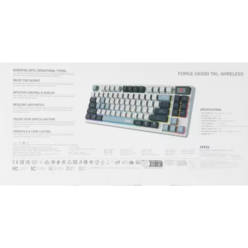 Клавиатура MSI GK600 механическая белый/синий USB беспроводная BT/Radio Multimedia for gamer LED (S11-43RUP01-HH9) кабель 1.8м