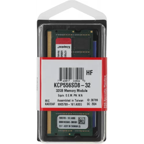 Память DDR5 32GB 5600MHz Kingston KCP556SD8-32 RTL PC5-44800 CL46 SO-DIMM 262-pin 1.1В dual rank Ret