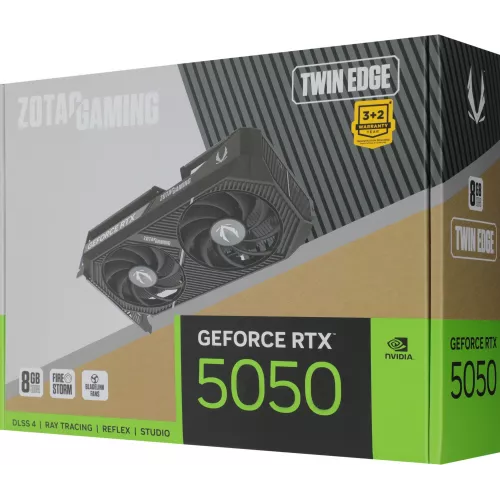 Видеокарта Zotac PCI-E 5.0 RTX 5050 TWIN EDGE NVIDIA GeForce RTX 5050 8Gb 128bit GDDR6 2572/20000 HDMIx1 DPx3 HDCP Ret