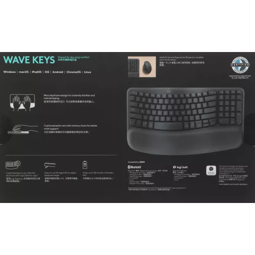 Клавиатура Logitech Wave Keys графитовый USB беспроводная BT/Radio slim Ergo LED (подставка для запястий) (920-012319)