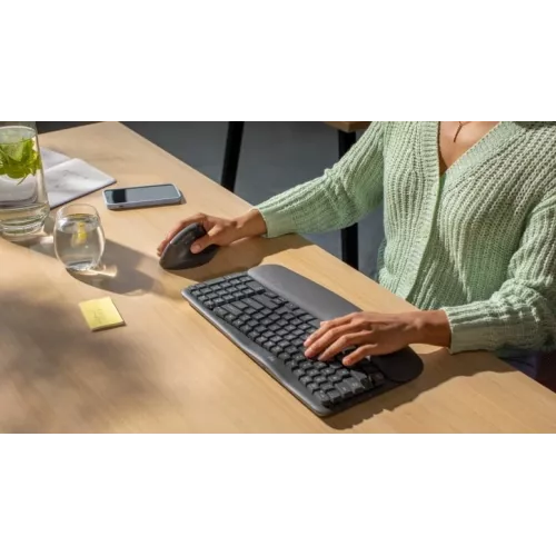 Клавиатура Logitech Wave Keys графитовый USB беспроводная BT/Radio slim Ergo LED (подставка для запястий) (920-012319)