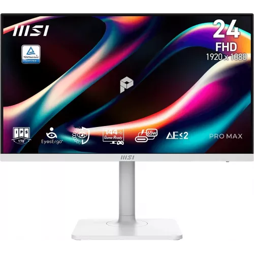 Монитор MSI 23.8" Pro Max MAX 241PHW E14 белый IPS LED 16:9 HDMI M/M матовая HAS Piv 1500:1 300cd 178гр/178гр 1920x1080 144Hz DP FHD USB 5.35кг
