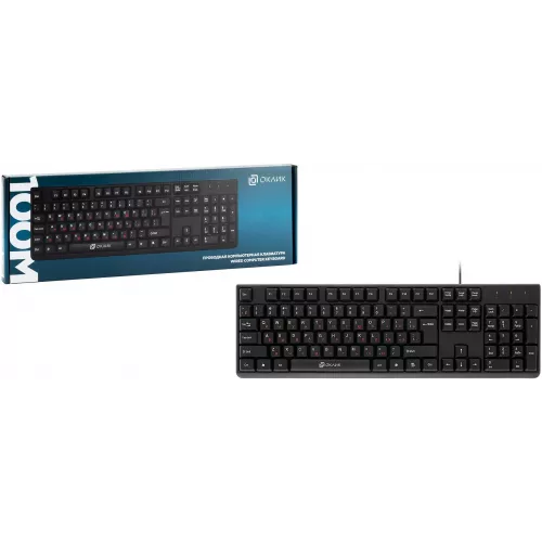 Клавиатура Оклик 100M HW3 черный USB (654570) кабель 1.6м