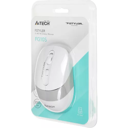 Мышь A4Tech Fstyler FG10S белый/серый оптическая 2000dpi silent беспров. USB для ноутбука 4but (FG10S WHITE)