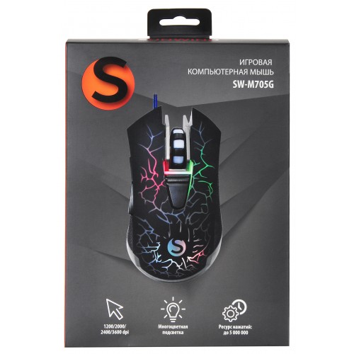 Мышь SunWind SW-M705G черный оптическая 3600dpi USB для ноутбука 6but (1422391)