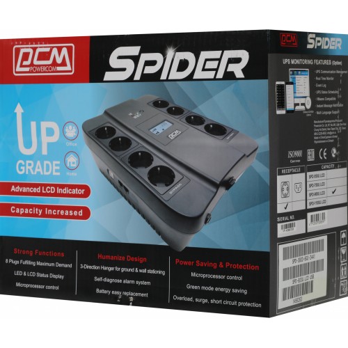 Источник бесперебойного питания Powercom Spider SPD-900U LCD USB 540Вт 900ВА черный