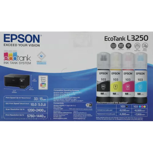 МФУ струйный Epson L3250 (C11CJ67508/503/418/405/408/412) A4 WiFi черный
