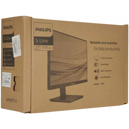 Монитор Philips 27" 272S1M(00/01) черный IPS LED 16:9 DVI HDMI M/M матовая HAS Piv 250cd 178гр/178гр 1920x1080 75Hz VGA DP FHD USB 6.05кг