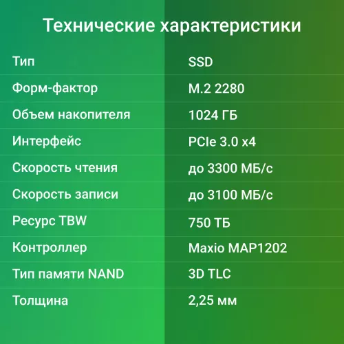 Накопитель SSD Digma PCIe 3.0 x4 1TB DGSM3001TM23T Mega M2 M.2 2280 0.6 DWPD