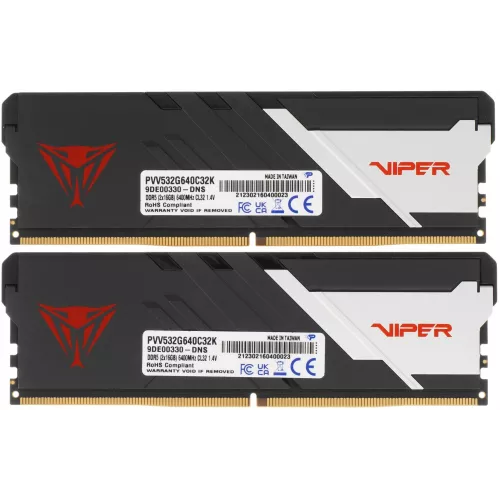 Память DDR5 2x16Gb 6400MHz Patriot PVV532G640C32K Viper Venom RTL Gaming PC5-51200 CL32 DIMM 288-pin 1.4В kit с радиатором Ret