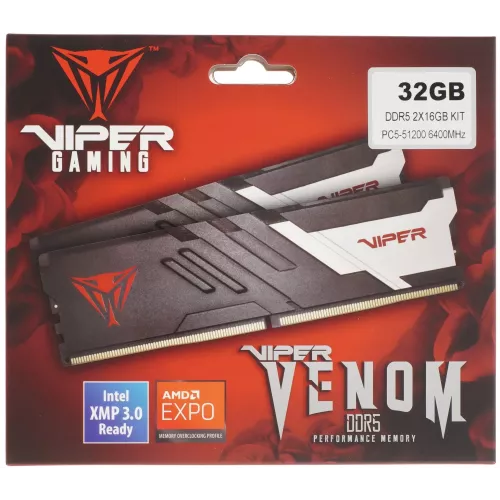 Память DDR5 2x16Gb 6400MHz Patriot PVV532G640C32K Viper Venom RTL Gaming PC5-51200 CL32 DIMM 288-pin 1.4В kit с радиатором Ret