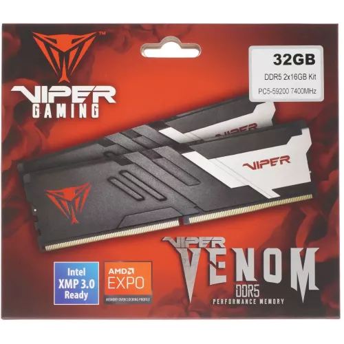 Память DDR5 2x16Gb 7400MHz Patriot PVV532G740C36K Viper Venom RTL Gaming PC5-59200 CL36 DIMM 288-pin 1.5В kit с радиатором Ret