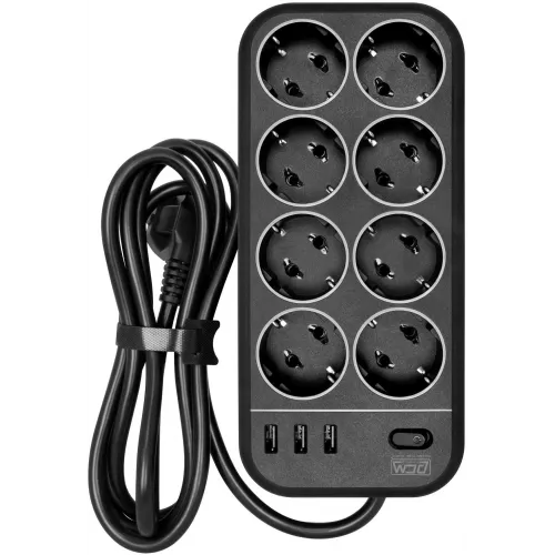 Сетевой фильтр Powercom SP-08 USB03AB 3,0М 3м (8 розеток) черный (коробка)