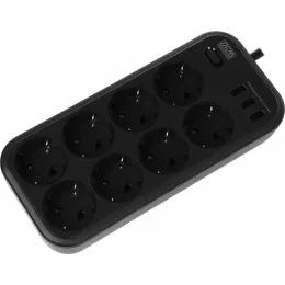 Сетевой фильтр Powercom SP-08 USB03AB 3,0М 3м (8 розеток) черный (коробка)